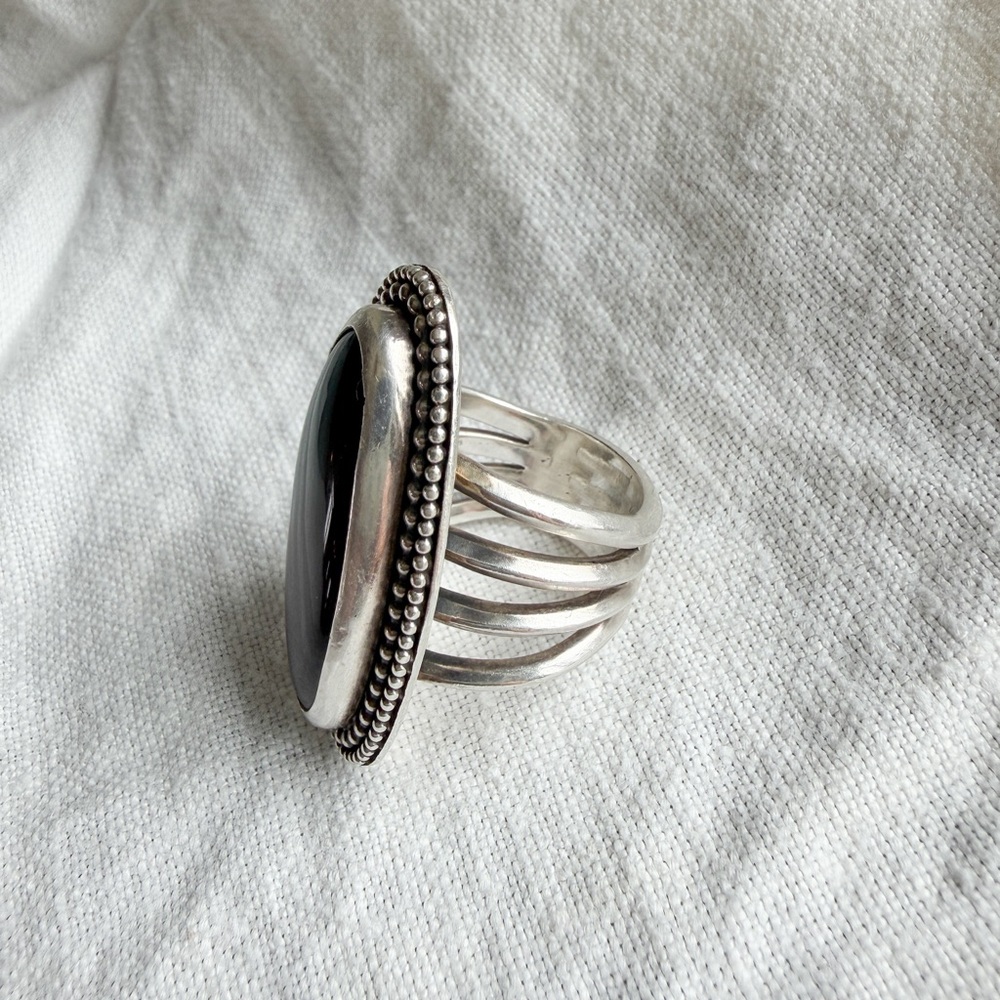 Sterling Silver Black Onyx Statement Ring Oval Bezel - Picture 3 of 5